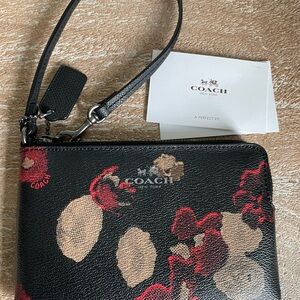Coach Black Floral Wristlet